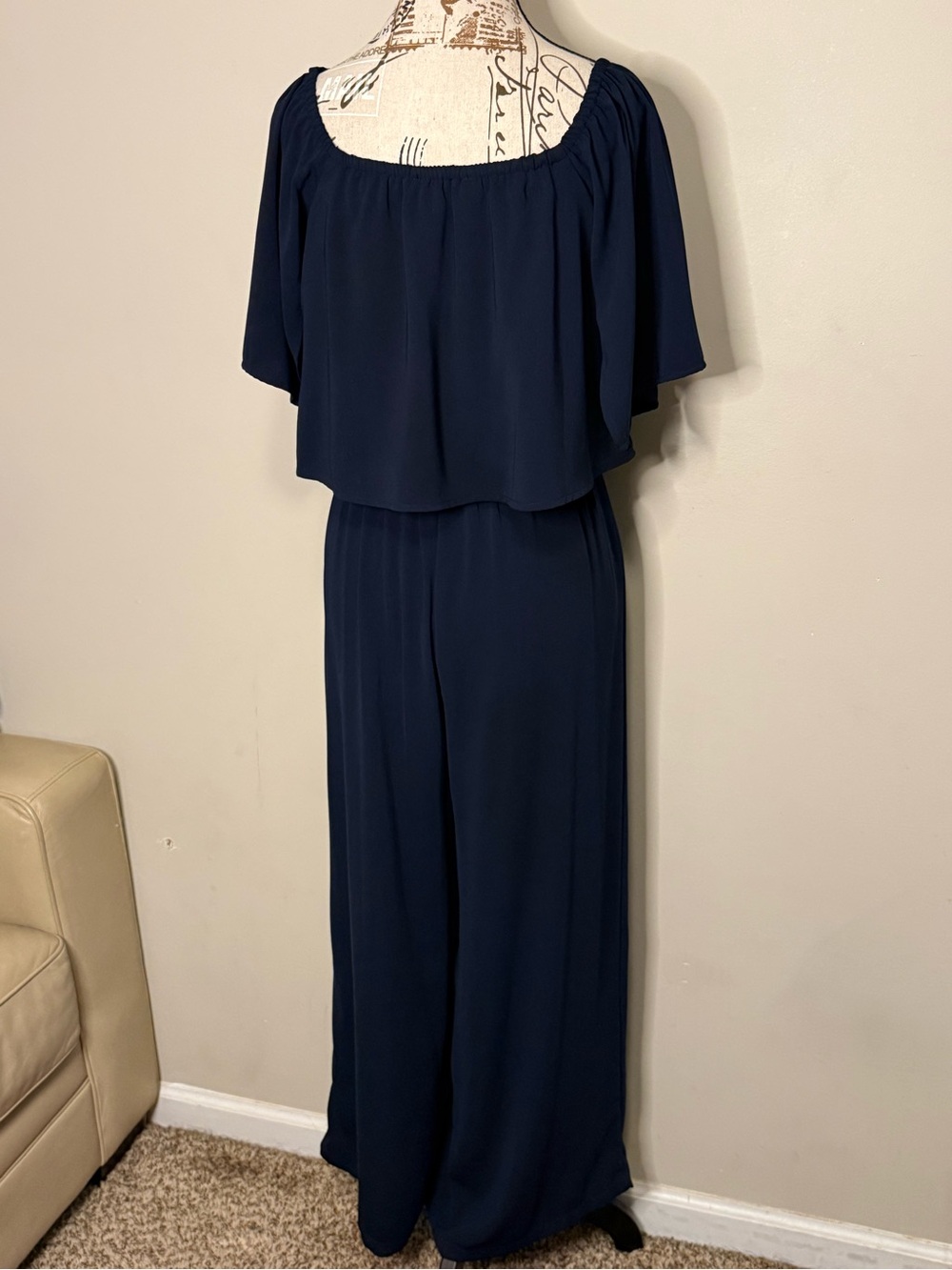 NWT - Sugarlips Navy Blue Off-Shoulder Jumpsuit Romper - Size Small - Picture 7 of 10